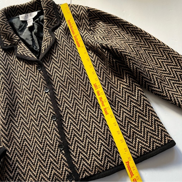 Wool Blend Knit Sweater Cardigan Women’s 1X Brown Black Chevron Lined - Picture 7 of 16